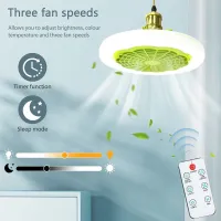 Ceiling Fan Light with Remote Control 30W E27 Lamp Holder Chandelier Fan 3-Speed Electric Fan Lamp 3 Light Colors Dimmable Lamp Exhaust Fans