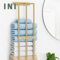 INI Bathroom Towel Rack Heavy Duty Punch Free Towel Storage Holder Saving Sapce Towel Shelf