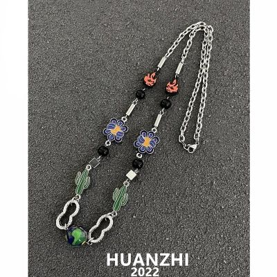 【CC】 2022 Hip Hop Cactus Glazed Beaded Titanium Necklace Horseshoe Fashion Choker Accessories
