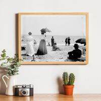 Vintage Beach Landscape Wall Art - Palm Beach 1903S การถ่ายภาพโปสเตอร์ผ้าใบสำหรับ Victorian Summer Vacation Home Decor