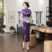 กี่เพ้ายาวชุดราตรีชุดสตรีบางลายดอกไม้ Qipao Cheongsam