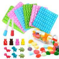 42 Cavity Mini Cat Paw Fruit Dinosaur Bear Gummy Silicone Molds Jelly Candy Chocolate Moulds Cake Decorating Tools With Dropper Bread  Cake Cookie Acc