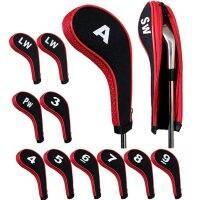 ✺♙ คุณภาพสูง 12 ชิ้นยาง Neoprene Golf Head Cover Golf Club Iron Putter Protect หมายเลขชุดพิมพ์พร้อมซิปคอยาว