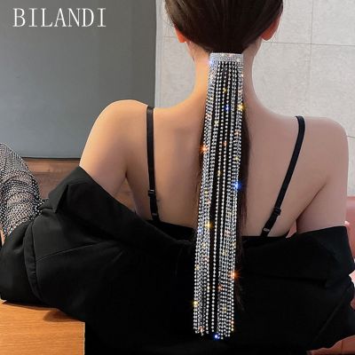 Bilandi Fashion Full Rhinestone Hairpins for Women Girl Long Tassel Shiny Crystal Hair Clip Hair Accessories Wedding Party Gifts