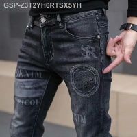 ○ Celana Jeans Denim ยืดเอนด์ Elegante Clássico ที่โดดเด่น Impresso Preto Para Homens Alta Qualças De Luxo