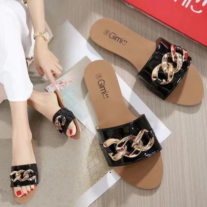 new fashion korean glossy flat sandals for women on sale slide | Lazada PH