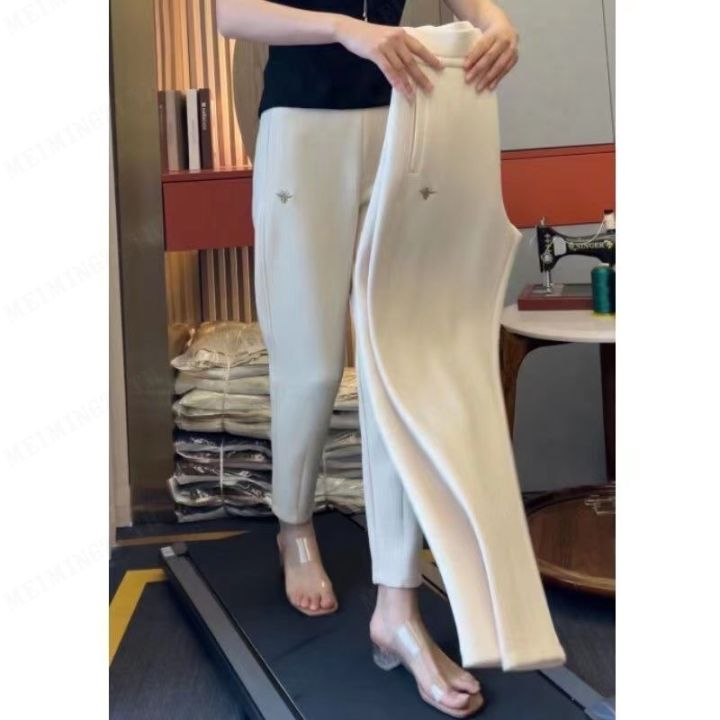 meimingzi-กางเกงลำลองเอวสูงสีบริสุทธิ์ผู้หญิงเก้าจุดกางเกงฮาเร็มเรียบง่ายกางเกงแครอททุกคู่