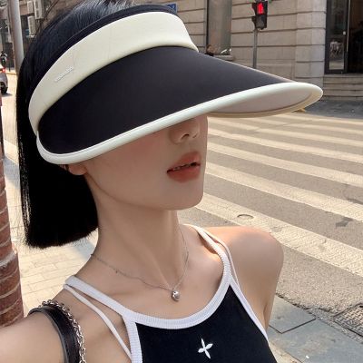 ❁ Contrasting color empty top sun hat for women cycling in summer without blowing over UV UV sun hat with big brim to cover face