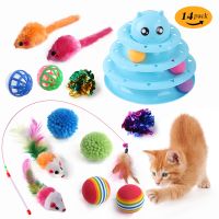 [COD] cat toy set meow turntable funny stick feather mouse bell ball supplies 14-piece