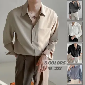7 COLOR Classic Korean Plain Long Sleeve Shirt Men's POLO Suitable for  Office Wedding