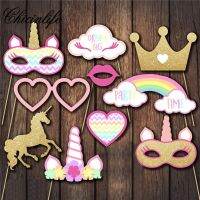 Chicinlife 1Set Unicorn Party Photo Booth Props Rainbow Unicorn First Baby Shower Happy Birthday Party Decoration Party Supple TV Remote Controllers