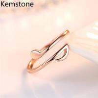 Kemstone Simple สไตล์ผู้หญิงเงินกุหลาบทองสี Musical Note แหวนเปิดปรับได้