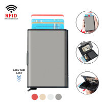 Rfid ผู้ถือบัตรเครดิตผู้ชาย Minimalist Key Coin Purse Pop Up Metal Id Bank Cardholder Case Slim Aluminium Mini Wallet