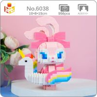 PN 6038 Animal World Rabbit Rainbow Unicorn Swimming Ring Pet Doll Mini Diamond Blocks Bricks Building Toy for Children no Box