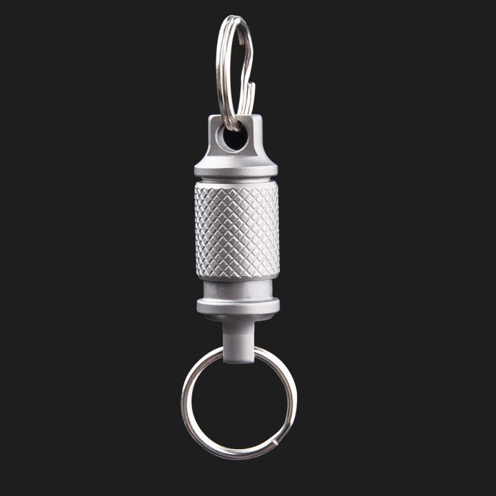 ：“{—— Titanium Alloy Keychain Key Holder Removable 360 Degree Rotation Multiftional Portable For Waist Belt Outdoor Tool Men Women