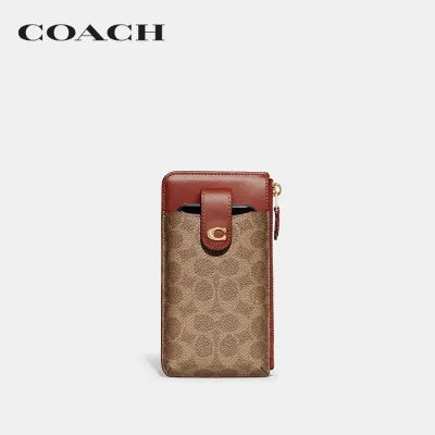 COACH กระเป๋าสตางค์ผู้หญิงรุ่น Essential Phone Wallet In Signature Canvas สีครีม CJ867 B4NQ4