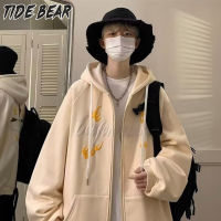 TIDE BEAR เสื้อฮู้ดผู้ชายเสื้อฮู้ดมีซิปผู้ชายดีไซน์ดั้งเดิมเสื้อฮู้ดพิมพ์ลายไขว้สำหรับทั้งหญิงและชายวินเทจใหม่