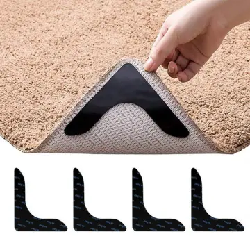4pcs Black Triangle Shaped Carpet Anti-slip Stickers, Reusable Rug Pad  Gripper, Washable Traceless Rug Tape