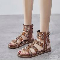 ขายดีที่สุด ioztt2023 - /☫✴ Sandals Fashion Thick Bottom Roman Rivet Beach Sandalias Flat Toe Top Side Zip Shoes