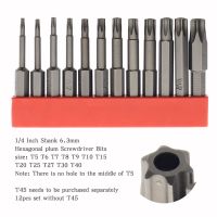 ชุดไขควงหัวแฉก6.3มม. ก้าน1/4นิ้วหกเหลี่ยมชุดไขควงไขควง Torx แม่เหล็ก T6-T45มิเตอร์วัดกำลังสายไฟ