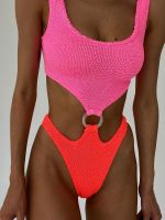 One-Piece Swimsuit Womens European And American New Bikini Color Matching Hollow Swimsuit One-Piece Swimsuit Bikini