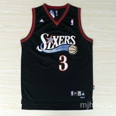 เสื้อกีฬาแขนสั้น ลายทีม Philadelphia 76ers Jersey No. เสื้อกั๊ก ผ้าตาข่าย สีดํา สําหรับเล่นกีฬา 3 Iverson