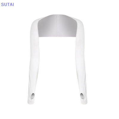 💖【Lowest price】SUTAI ผ้าคลุมไหล่แขนเสื้อป้องกันแสงแดดป้องกัน UV ICE Silk ถุงมือยาว unisex