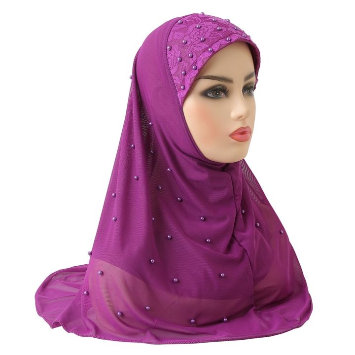 yf-beautiful-women-adults-hijab-two-layers-net-fabric-muslim-al-amira-with-beads-scarf-head-wrap-prayer-full-cover