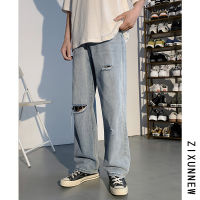 2021ripped jeans for men hombre mens summer 2021 new loose straight high street pants Korean Trend Capris hip hop streetwear