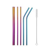 UPORS 6Pcs/Set Stainless Steel Straws with Cleaning Brush Reusable Metal Drinking Straws For Cocktail Bubble Tea Bar Accessories Specialty Glassware