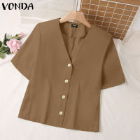 VONDA เสื้อผู้หญิงธรรมดาใส่ได้ทุกวัน,เสื้อลำลองแขนสั้นทรงหลวม (ลำลองเกาหลี) #2