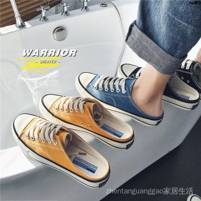 ﺴ●❧ Canvas Shoes Backless Mens Slippers Heel Lazy Couple Korean Version Hundred Trendy Summer Half-Support Half