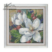 Crossdecor Cross Stitch ออกแบบใหม่ดอกไม้รูปแบบ Aida 14CT 11CT ผ้า Handmade ปักชุดพร้อมวัสดุสำหรับผู้เริ่มต้นตกแต่งสำหรับ Sala Wall-ภาพวาดสีน้ำมัน Magnolia