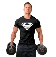 Mens T-shirt Gym Fitness clothing Bodybuilding tops Workout Clothes Cotton Muscle guys gym T Shirts plus size