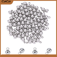 CUCU 7.5x5mm เครื่องรางลูกบอลขนาดเล็ก เหล็กไร้สนิม จี้กลมๆ จี้สแตนเลสทรงกลม ที่แขวนแบบห่วง สำหรับเครื่องประดับสตรี