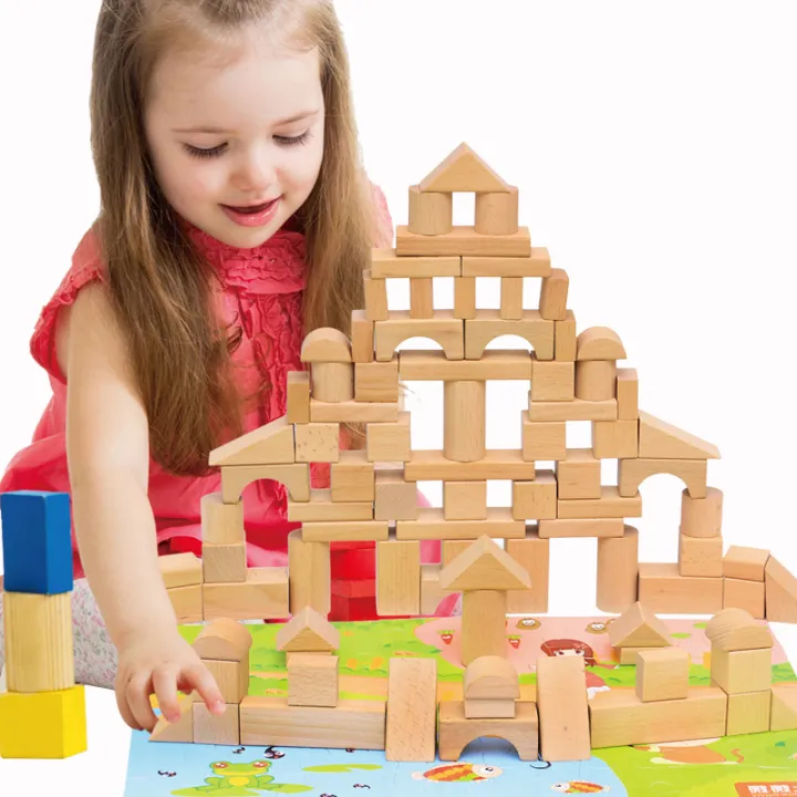 100 pieces of wood block green wood color gnawing building blocks solid
