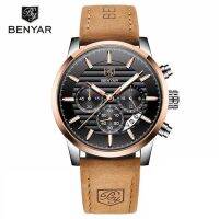 BENYAR 2021 Trendy Gentleman Style Fan-shaped Calendar Six-Needle Small Dial Mens Quartz Watch BY-5104 —D0517