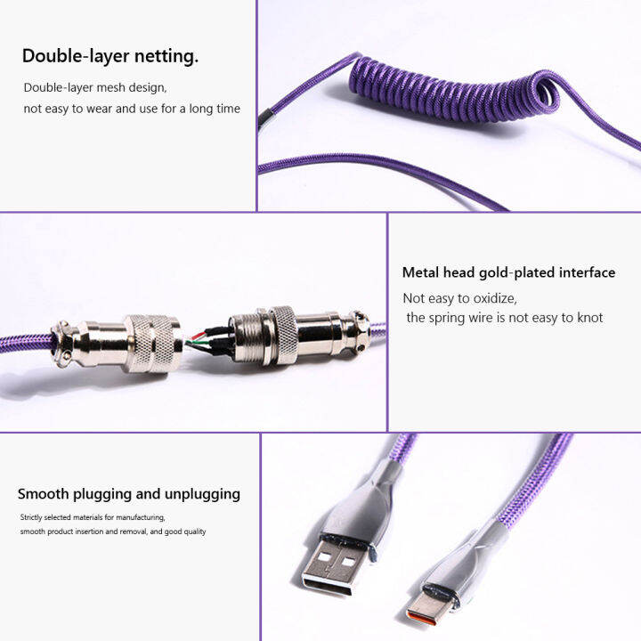 vktech-สาย-usb-แบบขด-c-สำหรับคีย์บอร์ดแบบกลไก-paracord-เกลียวตัวเชื่อมนักบิน