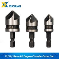 Chamfer Cutter Set 82D 5 Flute Round/Hex Shank HSS Countersink Drill Bit 12/16/19mm Woodworking Drill Bit For Power Tool Exterior Mirrors