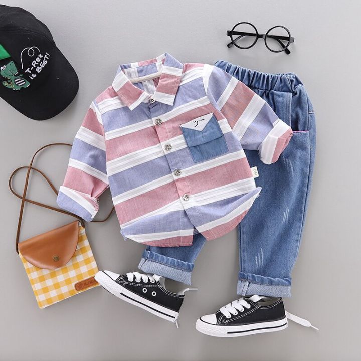2020-new-spring-children-boys-girls-lapel-striped-shirt-jeans-2pcssets-infant-clothes-suit-fashion-baby-casual-tracksuits