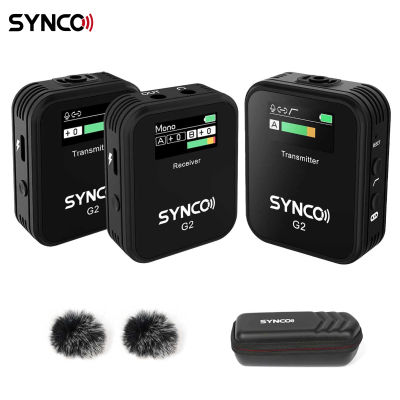 keykits- SYNCO G2(A2) 1-Trigger-2 2.4G Wireless Microphone System with 1 Receiver + 2 Transmitters + 2 Lavalier Microphones 150M Transmission Range TFT Screen 3.5mm Plug for Smartphone Camera Camcorder Vlog