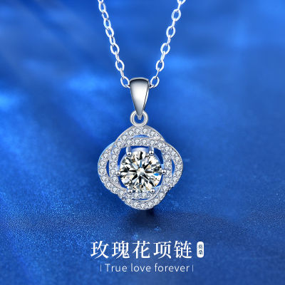 Rose Clavicle Necklace Female S925 Sterling Silver Korean Style Ins All-Match Niche Design Moissanite Pendant Ornaments