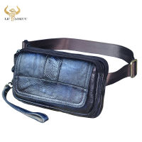 Fashion Blue Real Genuine Leather Male Sling Chest Bag Design Casual Travel Pouch Travel Belt Fanny Waist Bag Men 341