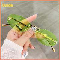 OSIDE ตกแต่งตัวอักษร แว่นตากันแดดผู้หญิงทรงรี ที่ไร้ขอบ การป้องกัน UV400 แว่นตากันแดดสำหรับผู้หญิง เรโทร แว่นตาทรงตาแมว สำหรับผู้หญิงและผู้ชาย