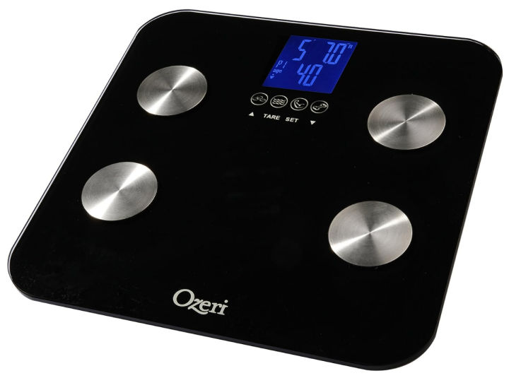 ozeri-touch-440-lbs-total-body-bath-scale-measures-weight-fat-muscle-bone-amp-hydration-with-auto-recognition-and-infant-tare-technology-black
