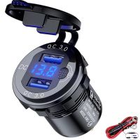 ☋✈☄ Quick Charge Car Dual USB Charger Socket Auto Adapter QC3.0 36W Waterproof with Voltmeter Switch for 12V/24V Motorcycle ATV RV