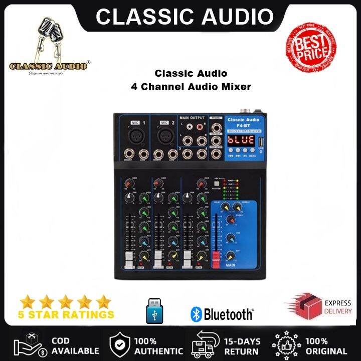 Classic Audio Mixer 4 Channel With Bluetooth USB Sound Mixer Audio