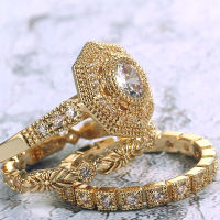 Huitan Trendy Luxury 3 PC Bridal Ring Sets Noble Royal Golden Color With Cubic Zircon Stone Factory Wholesale Women Midi Ring