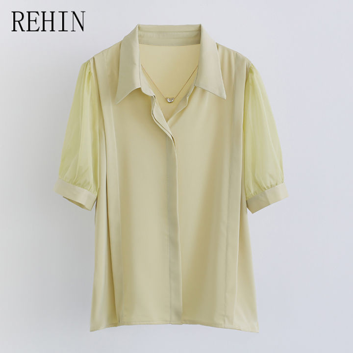 rehin-เสื้อเชิ๊ตผู้หญิงแขนสั้น-เสื้อเชิ๊ตผู้หญิงแขนสั้นอินเทรนด์ใหม่ทันสมัย2023เสื้อผู้หญิงมืออาชีพที่สง่างามอเนกประสงค์