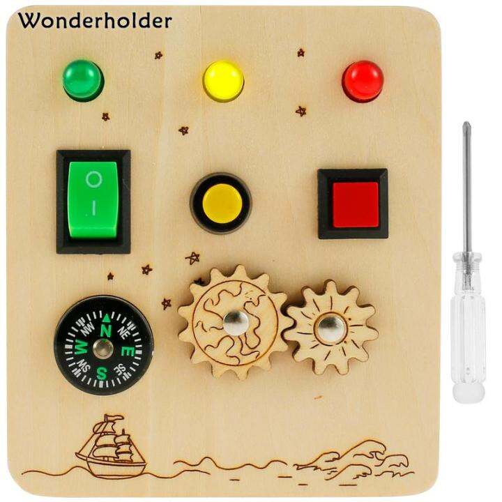 Montessori Busy Board LED Light Switch Busy Board Wooden Sensory Toys Portable Travel Busy Board